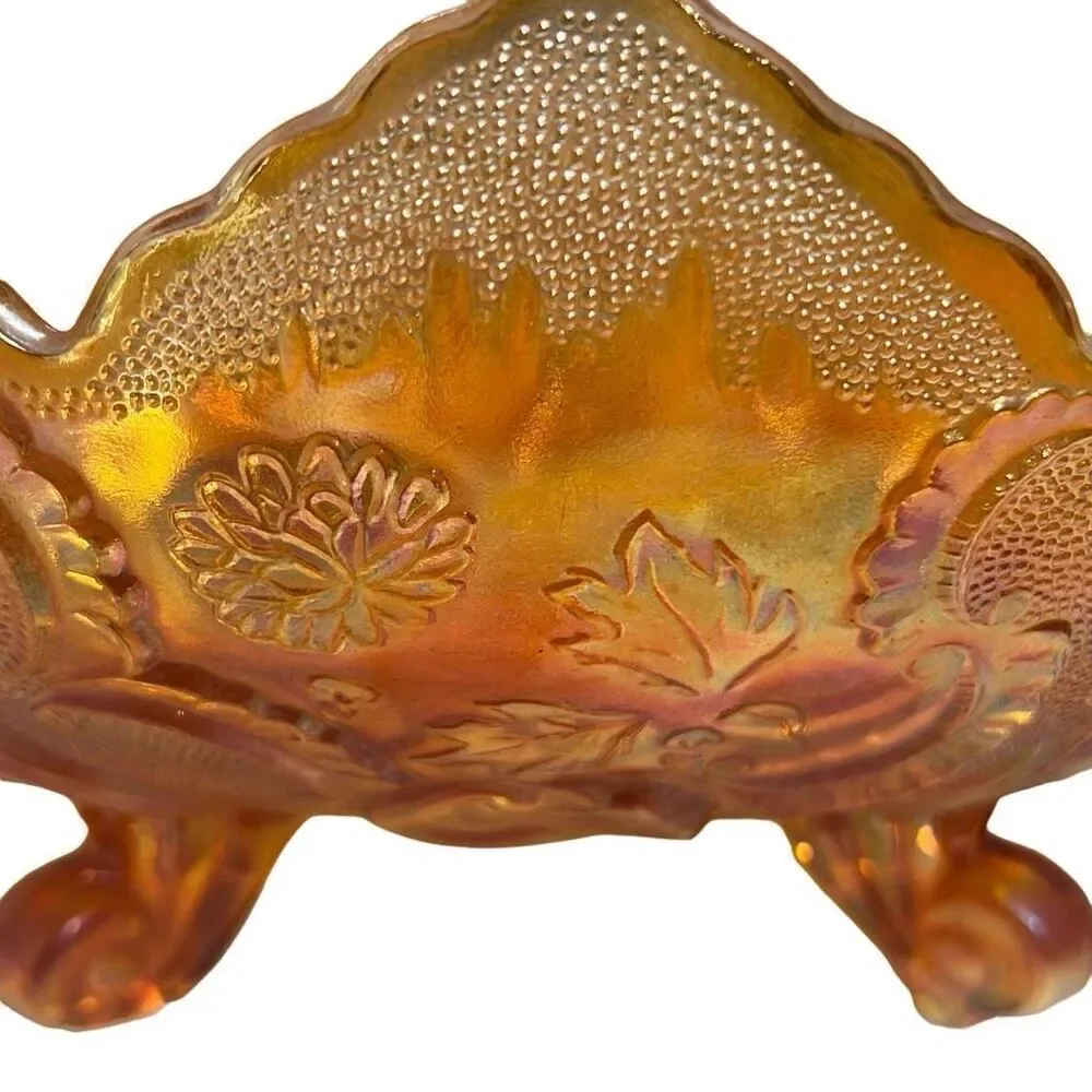 Marigold Carnival Glass Scalloped Edge Compote Bowl Size 10” x 5”